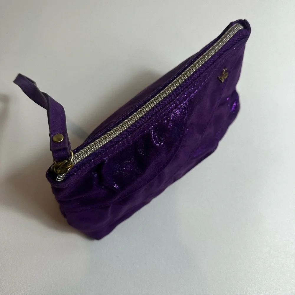 Victorias Secret Metallic Purple Shimmer Ruffle Makeup Bag Case Pouch